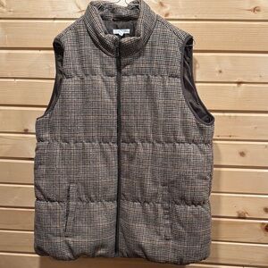 Women's Quilted Houndstooth Puffer Vest - Brown/Gray